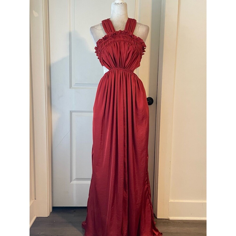 Needle and Thread Pandora Red Halter Cut Out Maxi Gown Dress Sz XXS